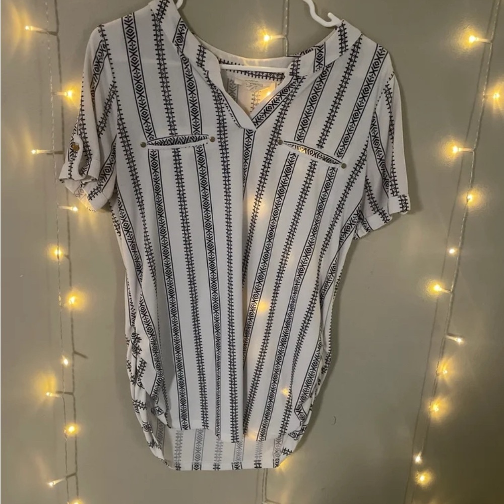 Sweet Wanderer Black and White Relaxed Polo Button Down